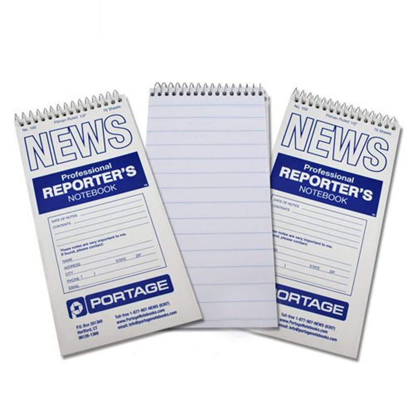 Portage Reporterâ€™s Notebook â€“ Spiral Notebook, Notepad, Writing Pad for Professional Reporters & Journalists for Taking Notes, Field Book, Pittman Ruledâ€“ 4 x 8 Inches, 70 Sheets / 140 Pages (Pack of 3) - Image 1